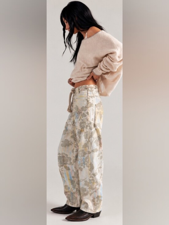 Free People Pants - We The Free Moxie Printed Flocked Barrel Jeans